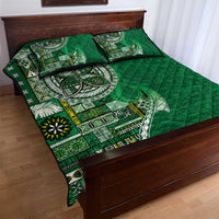 Samoan Siapo Art Tattoo Polynesian Pattern Quilt Bed Set Green Color - Polynesian Pride