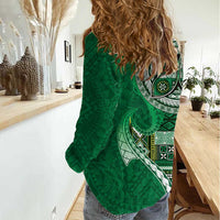 Samoan Siapo Art Tattoo Polynesian Pattern Women Casual Shirt Green Color - Polynesian Pride