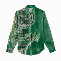 Samoan Siapo Art Tattoo Polynesian Pattern Women Casual Shirt Green Color - Polynesian Pride