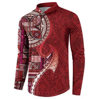 Samoan Siapo Art Tattoo Polynesian Pattern Button Sweatshirt Red Color - Polynesian Pride