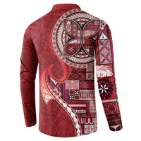 Samoan Siapo Art Tattoo Polynesian Pattern Button Sweatshirt Red Color - Polynesian Pride