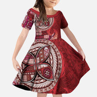 Samoan Siapo Art Tattoo Polynesian Pattern Kid Short Sleeve Dress Red Color LT03 KID Red - Polynesian Pride