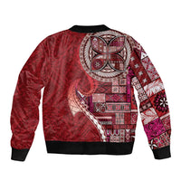 Samoan Siapo Art Tattoo Polynesian Pattern Sleeve Zip Bomber Jacket Red Color - Polynesian Pride