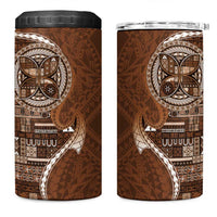 Samoan Siapo Art Tattoo Polynesian Pattern 4 in 1 Can Cooler Tumbler Brown Color - Polynesian Pride