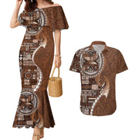 Samoan Siapo Art Tattoo Polynesian Pattern Couples Matching Mermaid Dress and Hawaiian Shirt Brown Color - Polynesian Pride