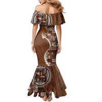 Samoan Siapo Art Tattoo Polynesian Pattern Family Matching Mermaid Dress and Hawaiian Shirt Brown Color - Polynesian Pride