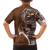 Samoan Siapo Art Tattoo Polynesian Pattern Family Matching Puletasi and Hawaiian Shirt Brown Color - Polynesian Pride