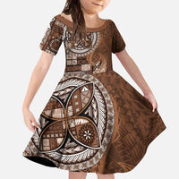 Samoan Siapo Art Tattoo Polynesian Pattern Family Matching Summer Maxi Dress and Hawaiian Shirt Brown Color - Polynesian Pride