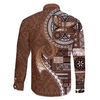 Samoan Siapo Art Tattoo Polynesian Pattern Family Matching Tank Maxi Dress and Hawaiian Shirt Brown Color - Polynesian Pride