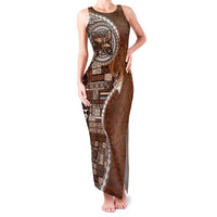 Samoan Siapo Art Tattoo Polynesian Pattern Family Matching Tank Maxi Dress and Hawaiian Shirt Brown Color - Polynesian Pride