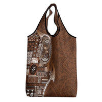 Samoan Siapo Art Tattoo Polynesian Pattern Grocery Bag Brown Color - Polynesian Pride
