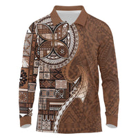 Samoan Siapo Art Tattoo Polynesian Pattern Long Sleeve Polo Shirt Brown Color LT03 Brown - Polynesian Pride