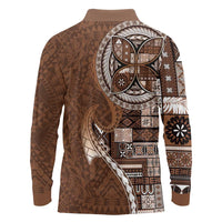 Samoan Siapo Art Tattoo Polynesian Pattern Long Sleeve Polo Shirt Brown Color LT03 - Polynesian Pride