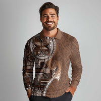 Samoan Siapo Art Tattoo Polynesian Pattern Long Sleeve Polo Shirt Brown Color LT03 - Polynesian Pride