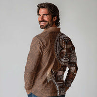 Samoan Siapo Art Tattoo Polynesian Pattern Long Sleeve Polo Shirt Brown Color LT03 - Polynesian Pride
