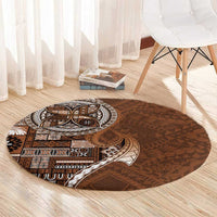 Samoan Siapo Art Tattoo Polynesian Pattern Round Carpet Brown Color - Polynesian Pride