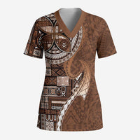 Samoan Siapo Art Tattoo Polynesian Pattern Scrub Top Brown Color - Polynesian Pride