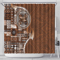 Samoan Siapo Art Tattoo Polynesian Pattern Shower Curtain Brown Color - Polynesian Pride