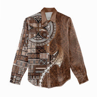 Samoan Siapo Art Tattoo Polynesian Pattern Women Casual Shirt Brown Color - Polynesian Pride
