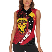 Papua New Guinea Mask Festival Women Sleeveless Polo Shirt Papua Niugini Tribe Mask Melanesian Pattern