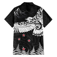 New Zealand Kea Bird Family Matching Short Sleeve Bodycon Dress and Hawaiian Shirt Maori Tattoo and Silver Fern Black Color