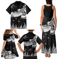 New Zealand Kea Bird Family Matching Tank Maxi Dress and Hawaiian Shirt Maori Tattoo and Silver Fern Black Color LT03 - Polynesian Pride