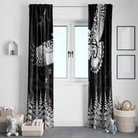New Zealand Kea Bird Window Curtain Maori Tattoo and Silver Fern Black Color