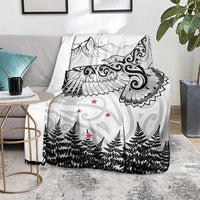New Zealand Kea Bird Blanket Maori Tattoo and Silver Fern White Color