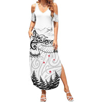 New Zealand Kea Bird Family Matching Summer Maxi Dress and Hawaiian Shirt Maori Tattoo and Silver Fern White Color