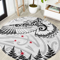 New Zealand Kea Bird Round Carpet Maori Tattoo and Silver Fern White Color LT03 White - Polynesian Pride