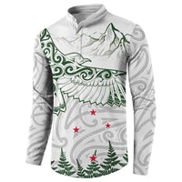 New Zealand Kea Bird Button Sweatshirt Maori Tattoo and Silver Fern Green Color