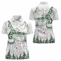New Zealand Kea Bird Women Polo Shirt Maori Tattoo and Silver Fern Green Color