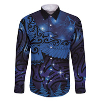 New Zealand Kea Bird Family Matching Off The Shoulder Long Sleeve Dress and Hawaiian Shirt Maori Tattoo and Silver Fern Matariki Style