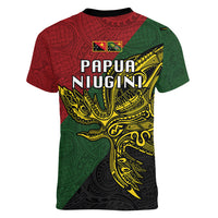 Papua New Guinea Chimbu Province Women V Neck T Shirt PNG Birds Of Paradise Polynesian Arty Style LT03 - Polynesian Pride
