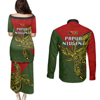Papua New Guinea Eastern Highlands Province Couples Matching Puletasi Dress and Long Sleeve Button Shirts PNG Birds Of Paradise Polynesian Arty Style LT03 - Polynesian Pride