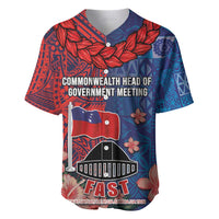 CHOGM FAST Samoa 2024 Baseball Jersey Samoan Tapa Tribal and Ornament Pattern with Hibiscus LT03 Blue - Polynesian Pride