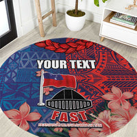 CHOGM FAST Samoa 2024 Round Carpet Samoan Tapa Tribal and Ornament Pattern with Hibiscus LT03 Blue - Polynesian Pride