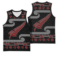 New Zealand Christmas Basketball Jersey Meri Kirihimete Silver Fern Knit Style Red Color - Polynesian Pride