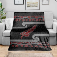 New Zealand Christmas Blanket Meri Kirihimete Silver Fern Knit Style Red Color - Polynesian Pride