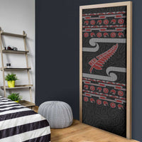 New Zealand Christmas Door Cover Meri Kirihimete Silver Fern Knit Style Red Color - Polynesian Pride