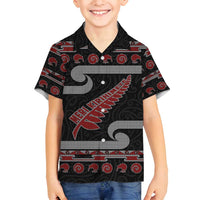 New Zealand Christmas Family Matching Off Shoulder Maxi Dress and Hawaiian Shirt Meri Kirihimete Silver Fern Knit Style Red Color - Polynesian Pride