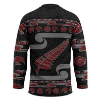 New Zealand Christmas Hockey Jersey Meri Kirihimete Silver Fern Knit Style Red Color - Polynesian Pride
