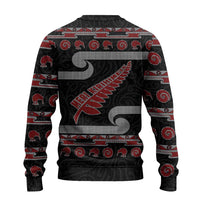 New Zealand Christmas Ugly Christmas Sweater Meri Kirihimete Silver Fern Knit Style Red Color - Polynesian Pride