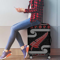 New Zealand Christmas Luggage Cover Meri Kirihimete Silver Fern Knit Style Red Color - Polynesian Pride