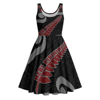 New Zealand Christmas Midi Dress Meri Kirihimete Silver Fern Knit Style Red Color - Polynesian Pride