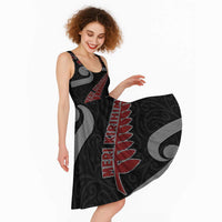 New Zealand Christmas Midi Dress Meri Kirihimete Silver Fern Knit Style Red Color - Polynesian Pride