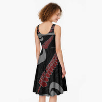 New Zealand Christmas Midi Dress Meri Kirihimete Silver Fern Knit Style Red Color - Polynesian Pride