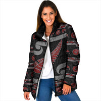 New Zealand Christmas Padded Jacket Meri Kirihimete Silver Fern Knit Style Red Color - Polynesian Pride