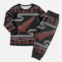 New Zealand Christmas Pajama Set Meri Kirihimete Silver Fern Knit Style Red Color - Polynesian Pride