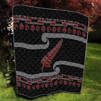 New Zealand Christmas Quilt Meri Kirihimete Silver Fern Knit Style Red Color - Polynesian Pride